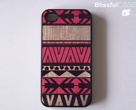 iphone case - geometric art on wood print - red