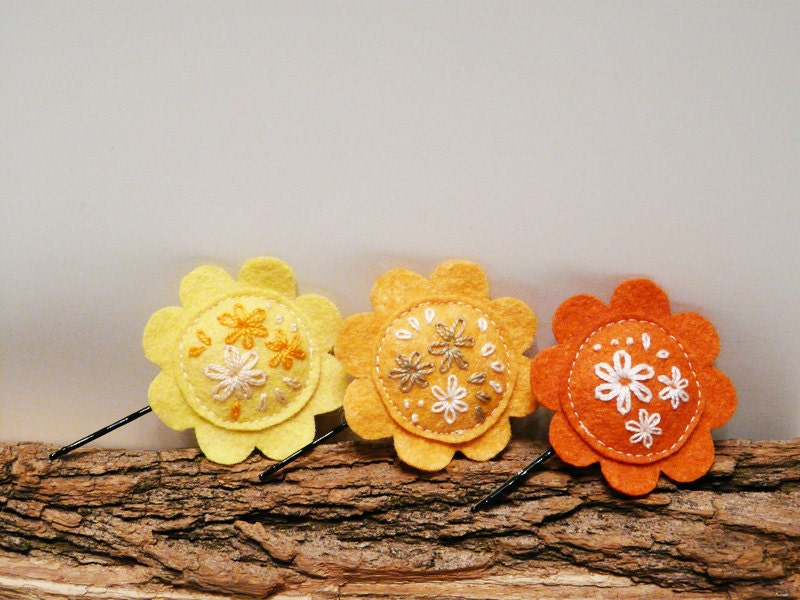 Felt hair pin girls flowers hair accessories embroidery floral bobby pin