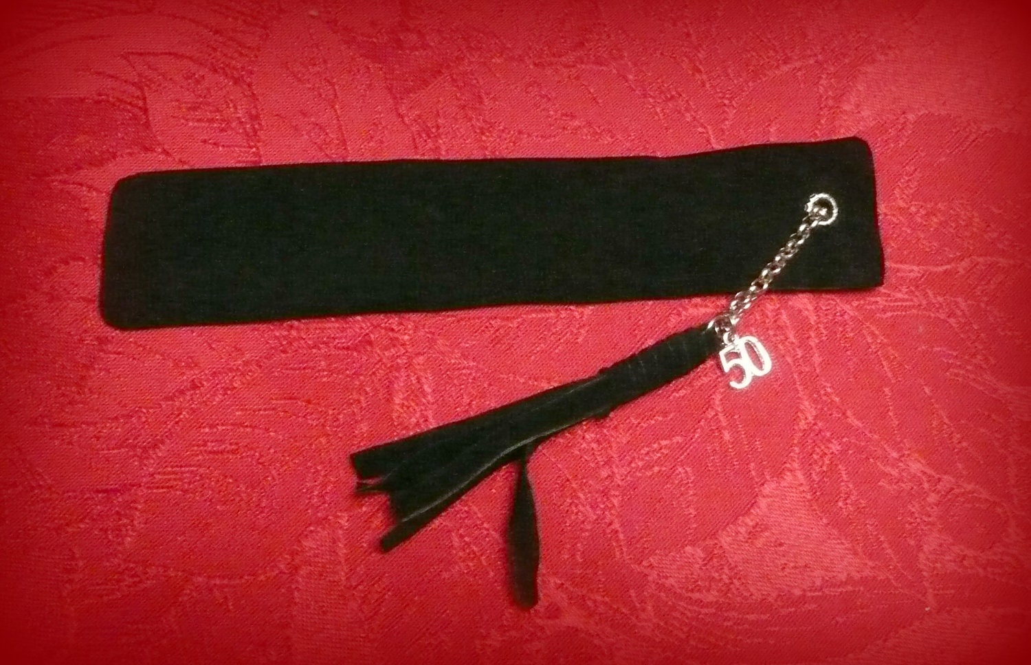 Fifty Shades of Grey inspired handmade leather Bookmark with leather flogger and silver plated 50 charm.