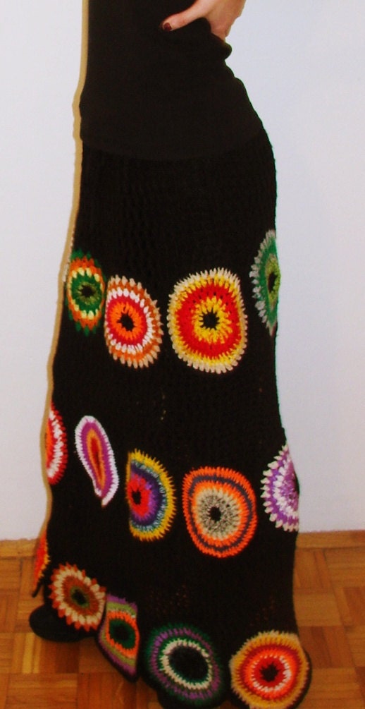 Boho Skirt, Gypsy Skirt, Long Skirt, Crochet, Geometric, Fall Skirt, OOAK