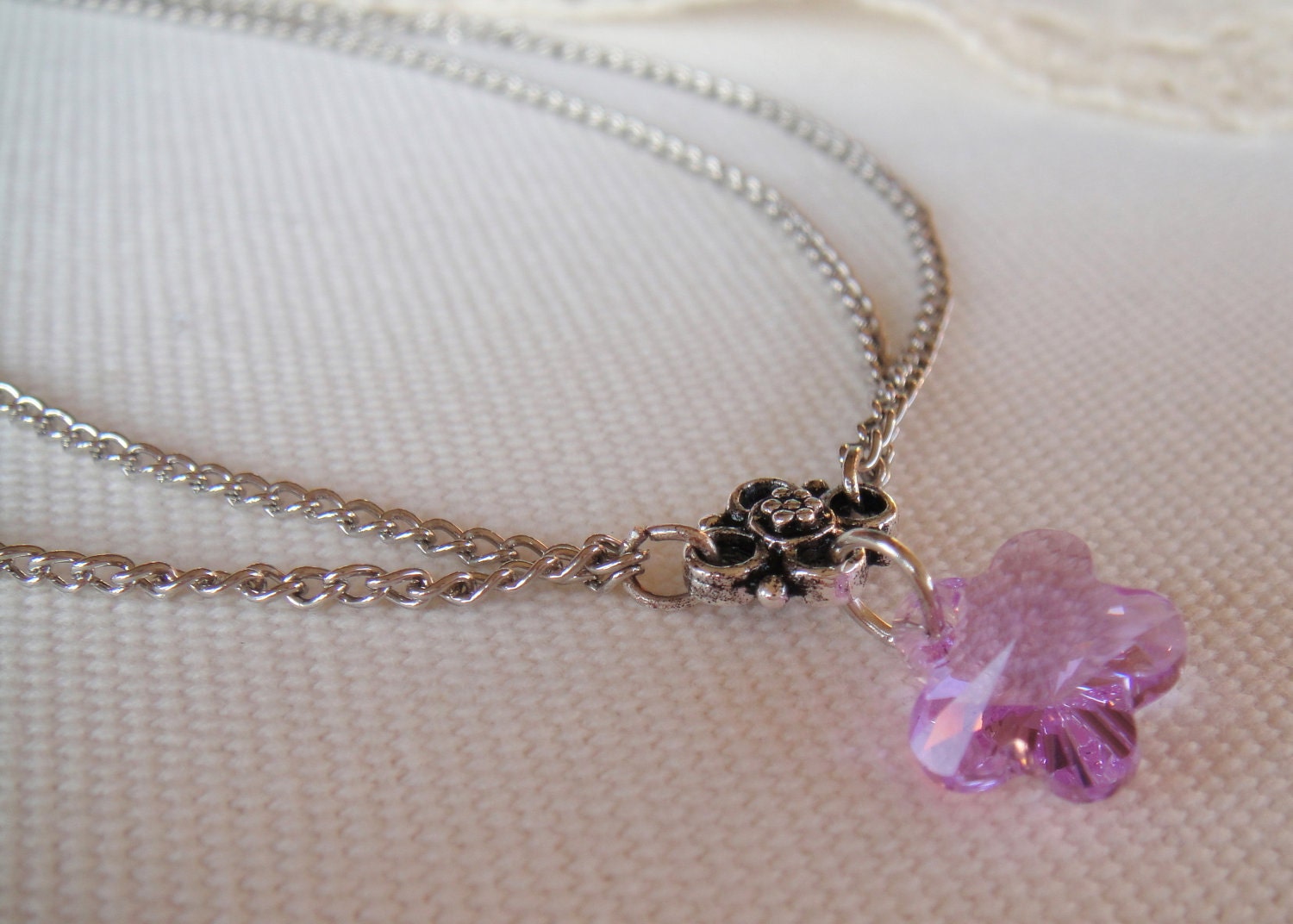 Double Chain Anklet with Swarovski Crystal Flower Pendant in Rose