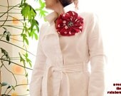 Very large flower brooch, red, white polka dots, fabric brooch, pin, red cotton, white dots, playful, fashion accessory