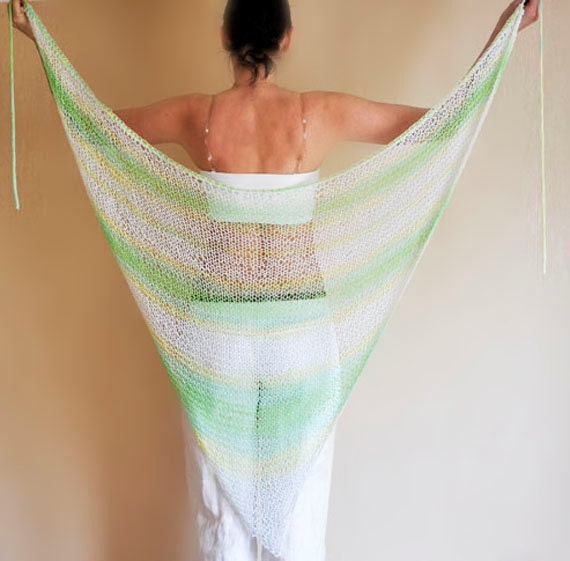 SALE 50% / Hand Knit Triangle Summer Shawl / Women's Clothing / OOAK Clothing / Beach Poncho / Pareo / Wrap Shawl /
