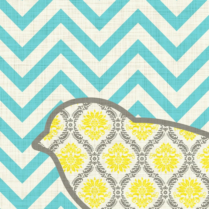 Bird Damask Chevron Digital Printable Wall Art Print 8"x10" Set (Jpeg Files) - INSTANT DOWNLOAD - V202