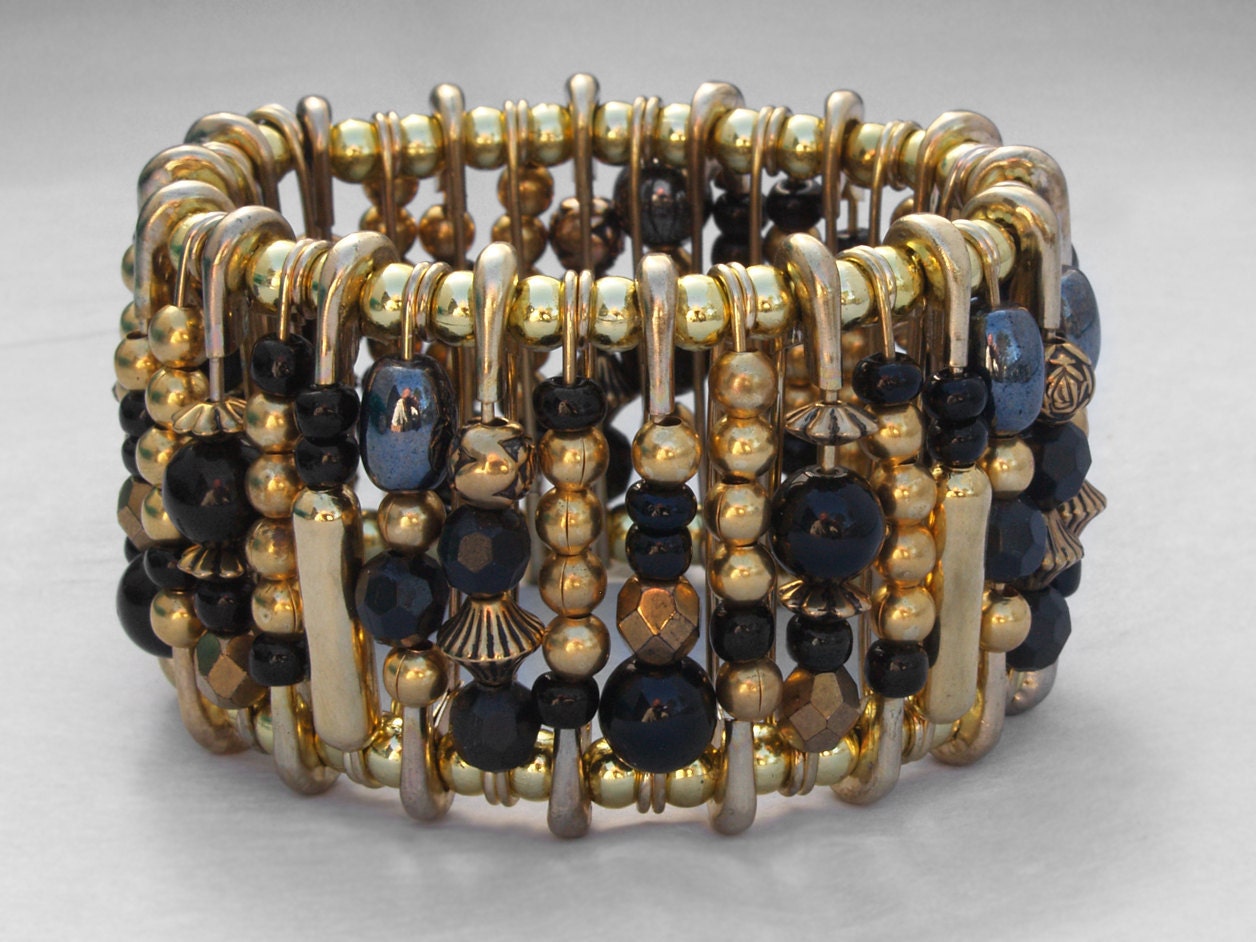 Safety Pin Bracelet - Ancient Egyptian Gold and Black
