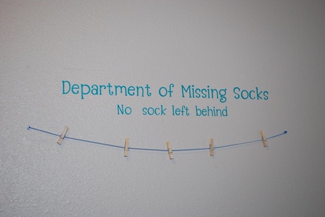 Department of Missing Socks, No Sock Left Behind Adhesive Removable Wall Decal for Laundry Room - Choose your font and color...