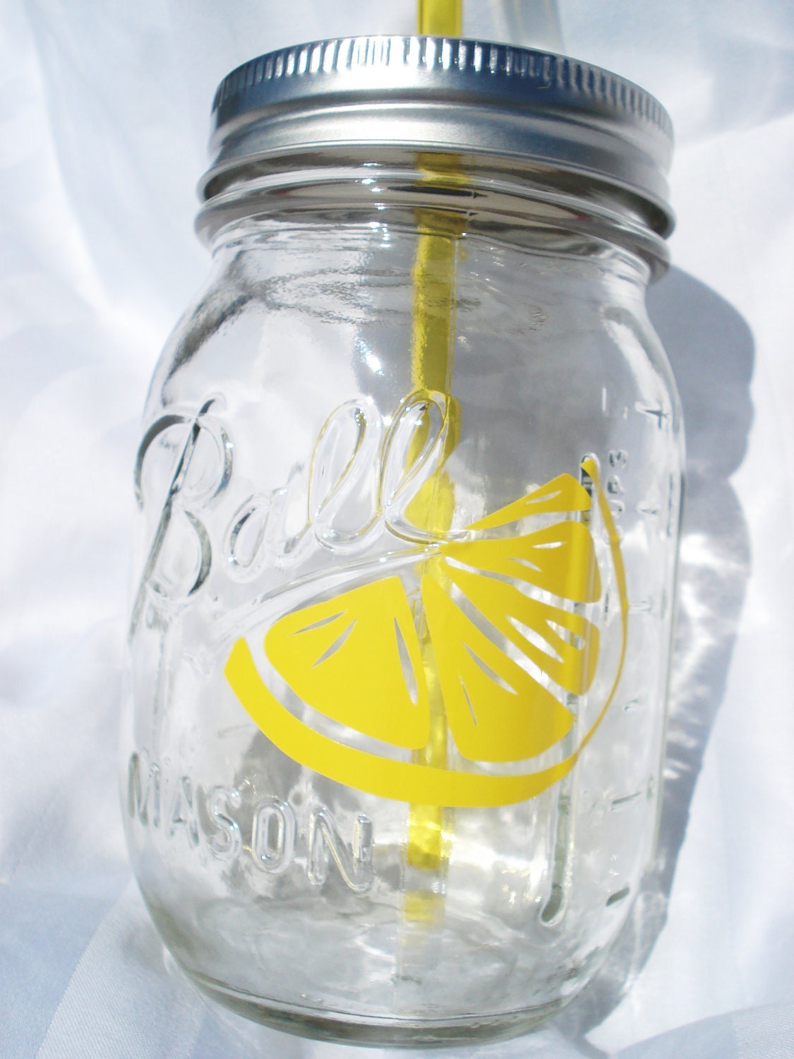 Lemon Wedge Real Simple Mason Jar Sipper with YELLOW Reusable BPA Free Straw ONE 16oz