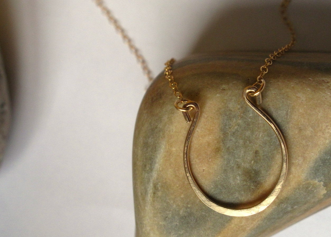 Gold Horseshoe Necklace-Handmade Hammered Jewelry