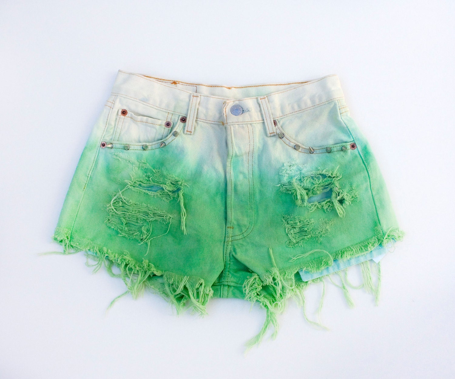 Mint Green Vintage Levis Spike Studded Shorts