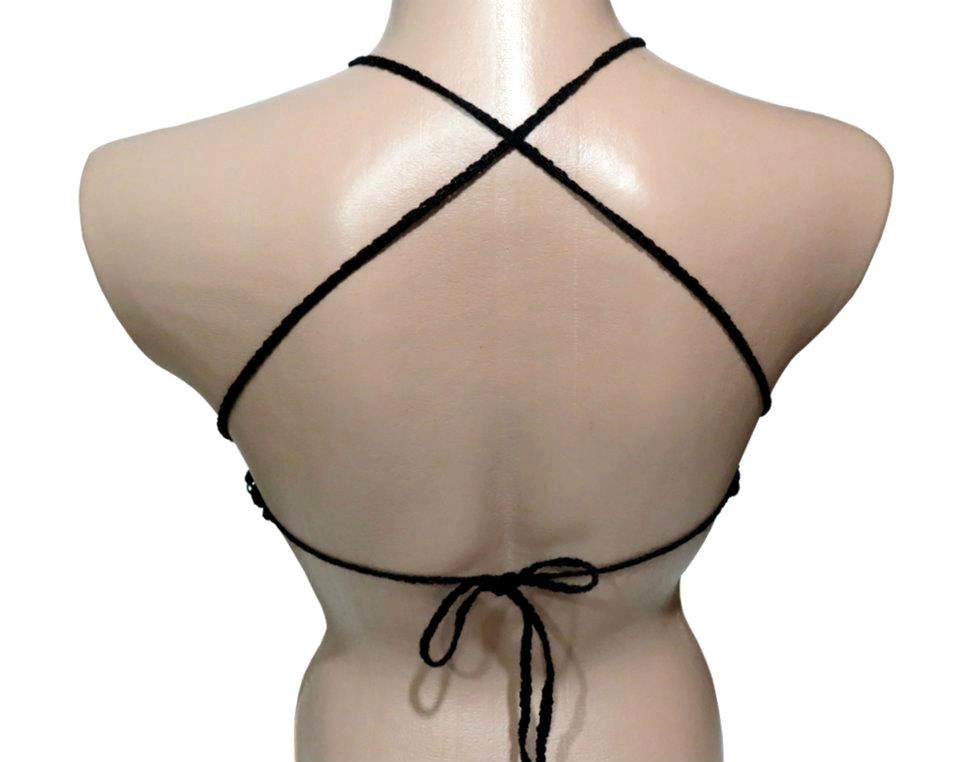 Hand made crochet lingerie black bra, Knitting underwear, swimwear, special for the night.