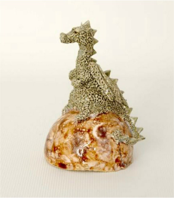 Green Ceramic sculpted Dragon Figurine