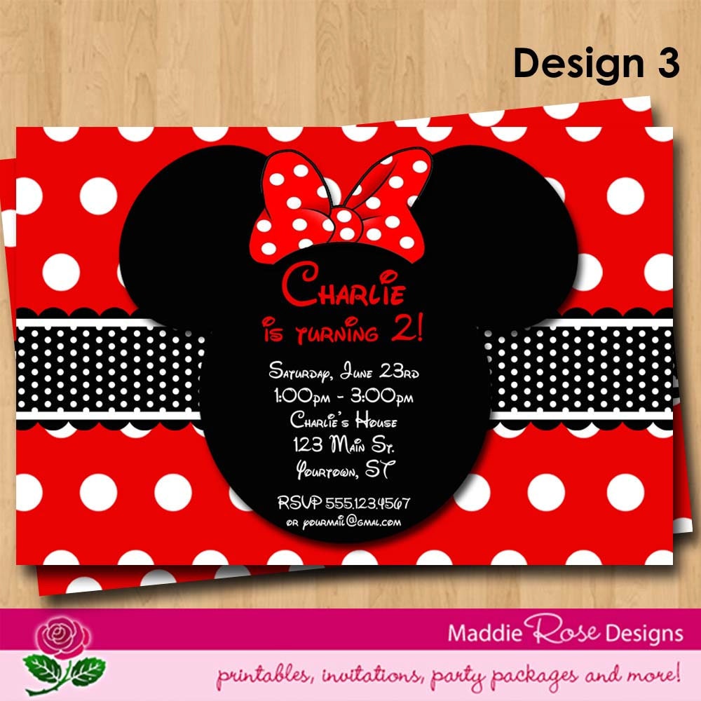 Minnie Mouse Invitation Printable, Red or Pink Birthday Party You-Print Custom Personalized Digital Photo Card Invites 4x6 or 5x7