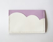 Business Card Holder - Leather Card Holder with Light Purple Sky and White Cloud - Handmade and Hand Stitched - Free Monogram