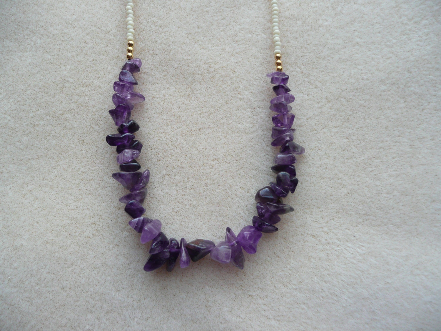 Amethyst chips with Gold and Cream Necklace