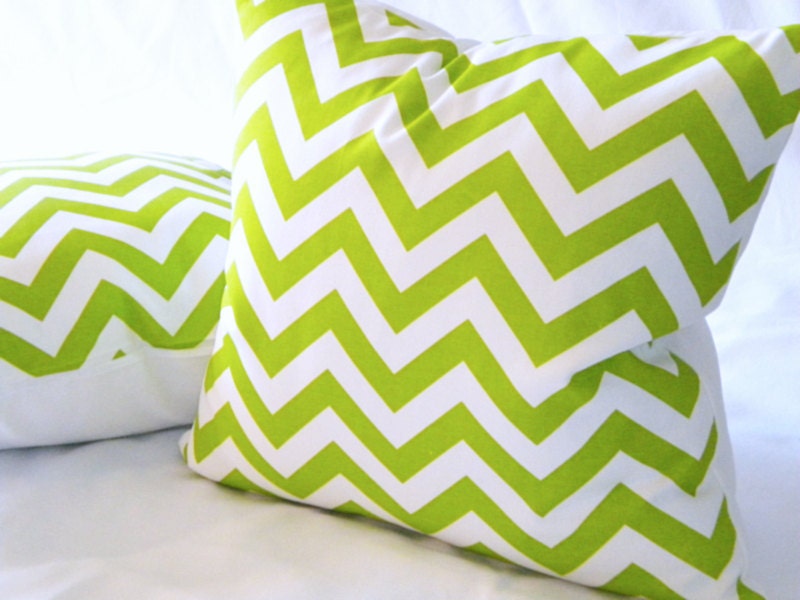 Chartreuse Lime Green chevron pillow 16 x 16