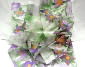 THALEIA. Hand Painted Square Silk Scarf. Olive Green, Purple Shawl Wrap. Floral Fashion. 35,4 x 35,4 in. (90x90cm). Ready to Ship. - TeresaMare