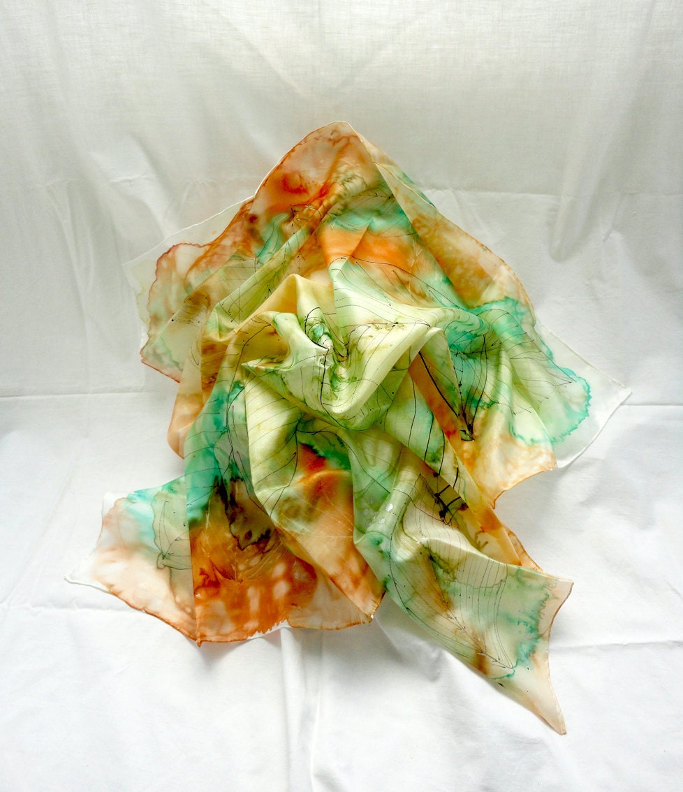 RESERVED for Christine / Daphne, Dorothea, Europe / 3 Hand Painted square Silk Scarves. 35,4 x 35,4 in. each (90x90cm). Ready to Ship.
