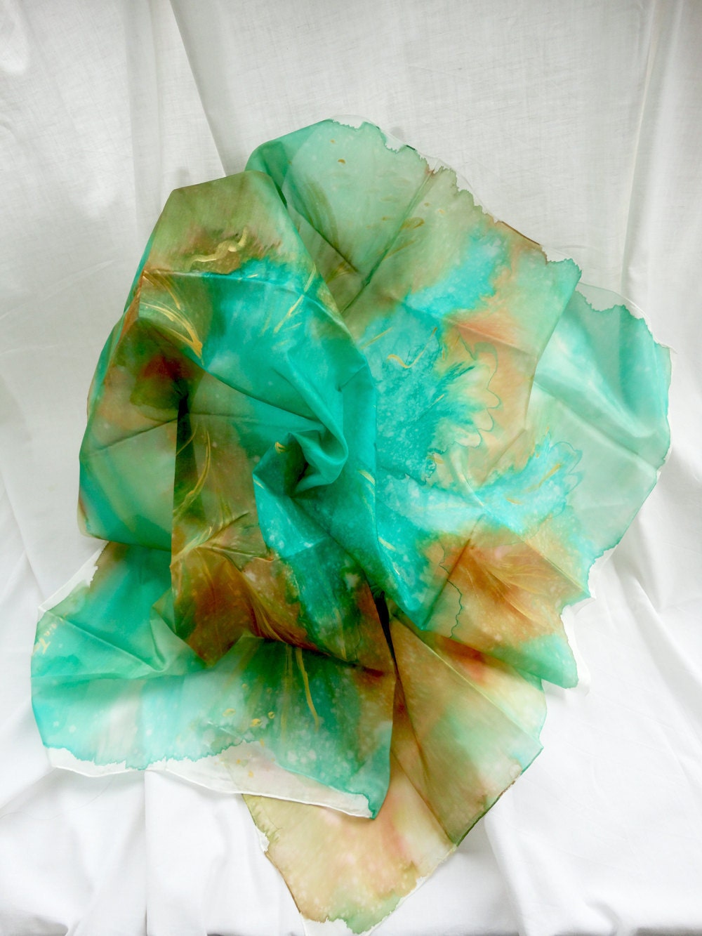 RESERVED for Christine / Daphne, Dorothea, Europe / 3 Hand Painted square Silk Scarves. 35,4 x 35,4 in. each (90x90cm). Ready to Ship.