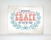 8x10 art print - Amazing Grace - Aged & Worn, Vintage Americana Colors Typography Poster Print