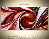 Paleete Knife Swirl Texture Original Abstract modern Oil Paintings Red Contemporary wall Art by Dallas Artist Maitreyii 48 x 24