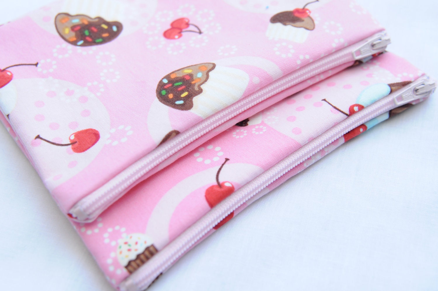 Reusable Large Snack Bag and Snack Jr Set<br>Snap, Zippered or Velcro<br>Cupcakes