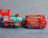Tin toy mini train fire truck set vintage wonderful toy collectible NOT suitable for children.