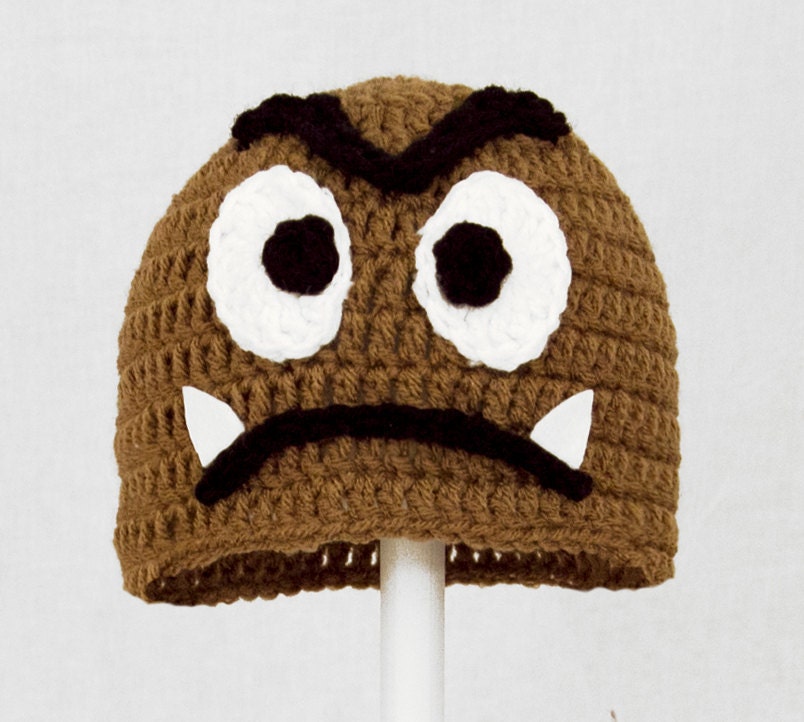 Goomba Hat from Super Mario Bros, Brown Crochet Beanie,  send size choice baby - adult