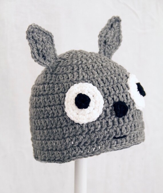 My Neighbor Totoro Hat, Grey Crochet Beanie, send size choice baby - adult