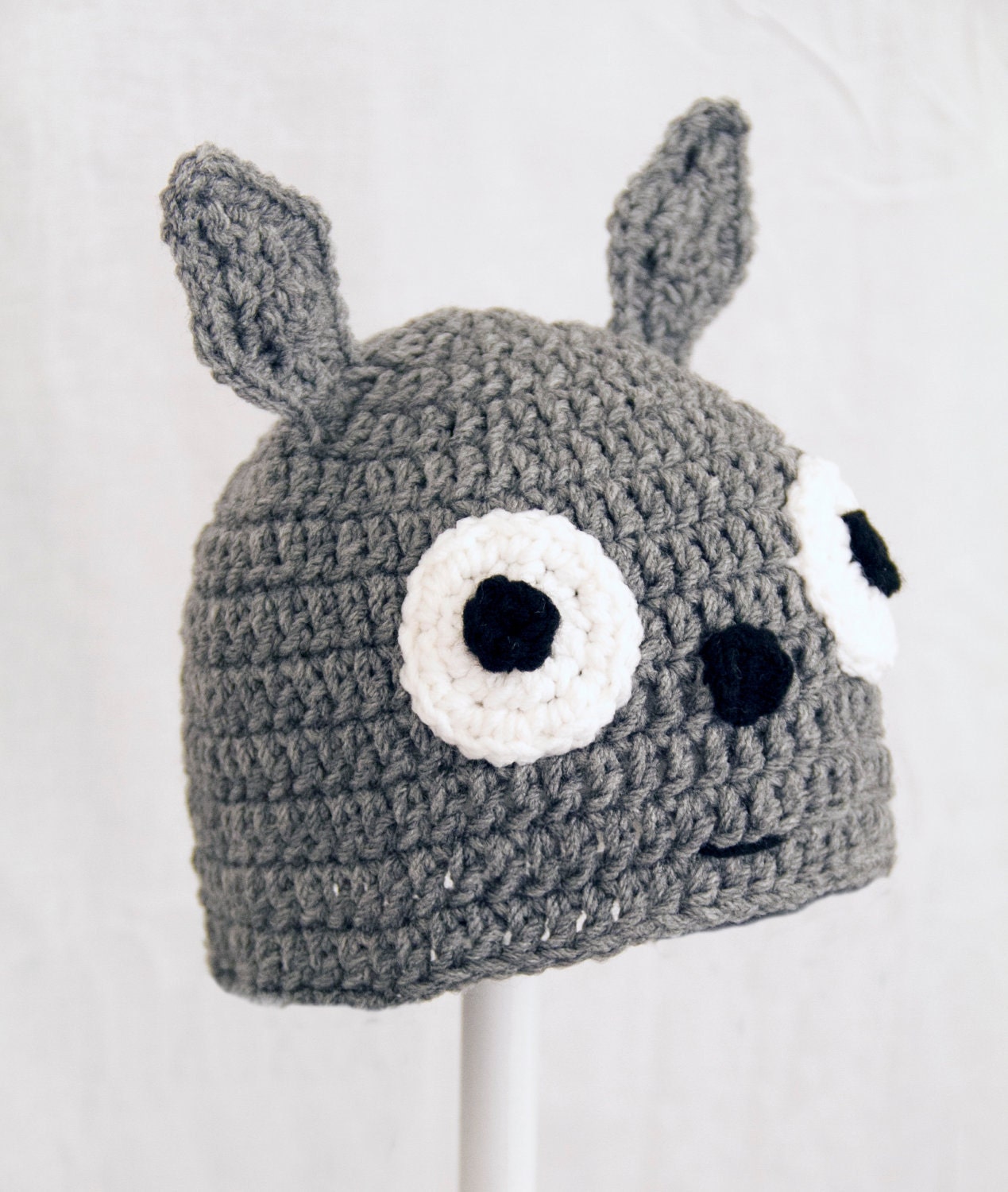 My Neighbor Totoro Hat, Grey Crochet Beanie, send size choice baby - adult