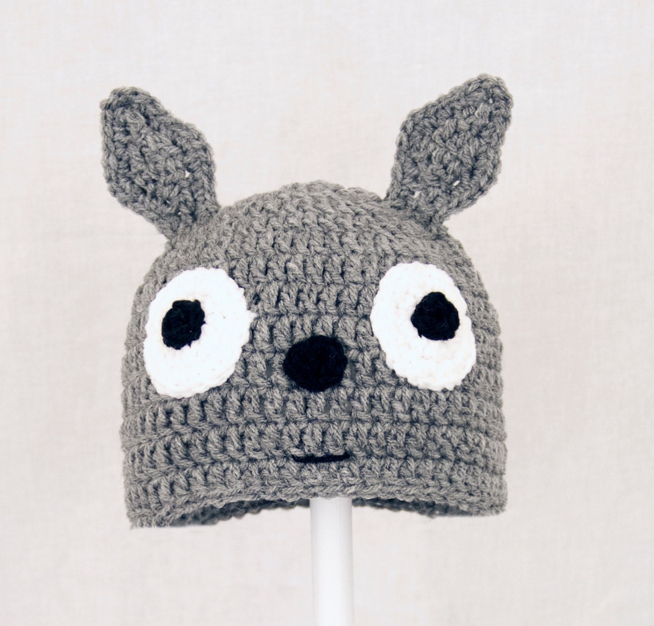 My Neighbor Totoro Hat, Grey Crochet Beanie, send size choice baby - adult