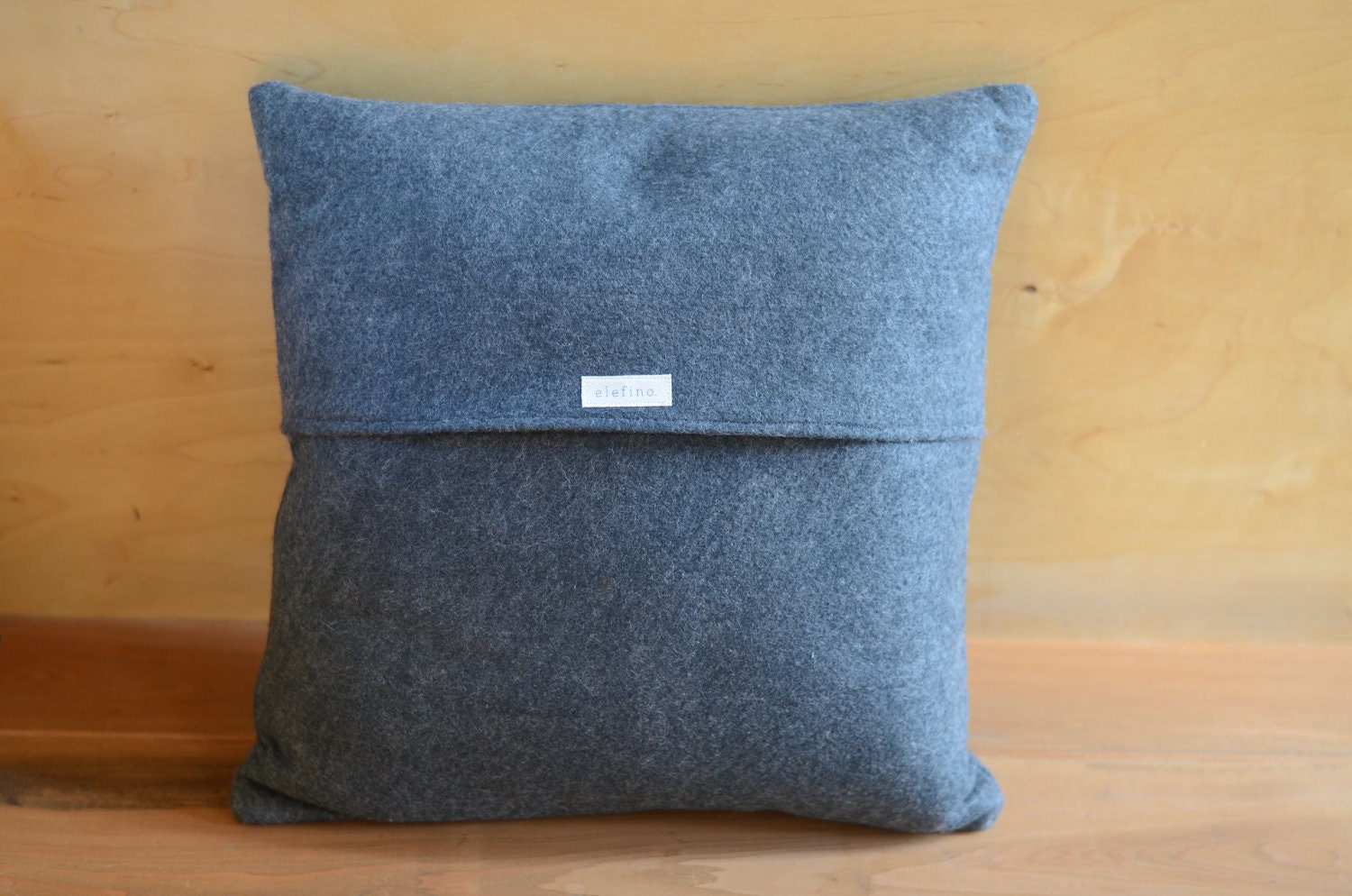 Wool Felt Throw Pillow  Cover - - Grey & Yellow Chevron Print Elephant - - 14x14.