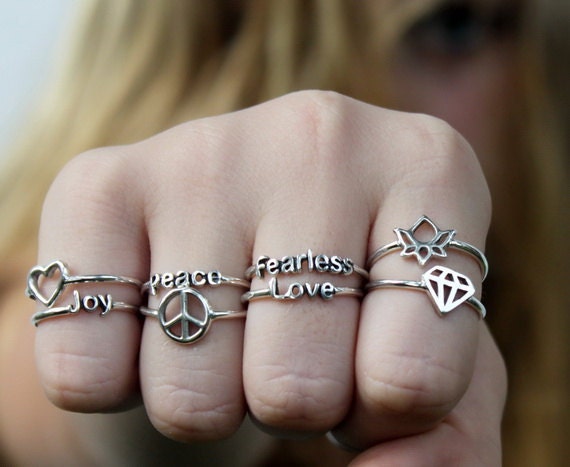 Poetry Ring , Sterling silver ring with poetic words and Symbols