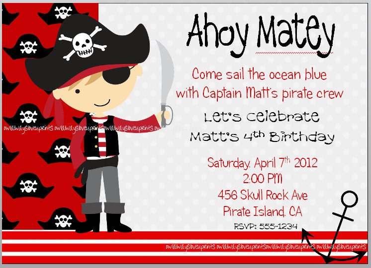 PIRATE Shirt Iron On Personalized- Printable File - BOY or GIRL