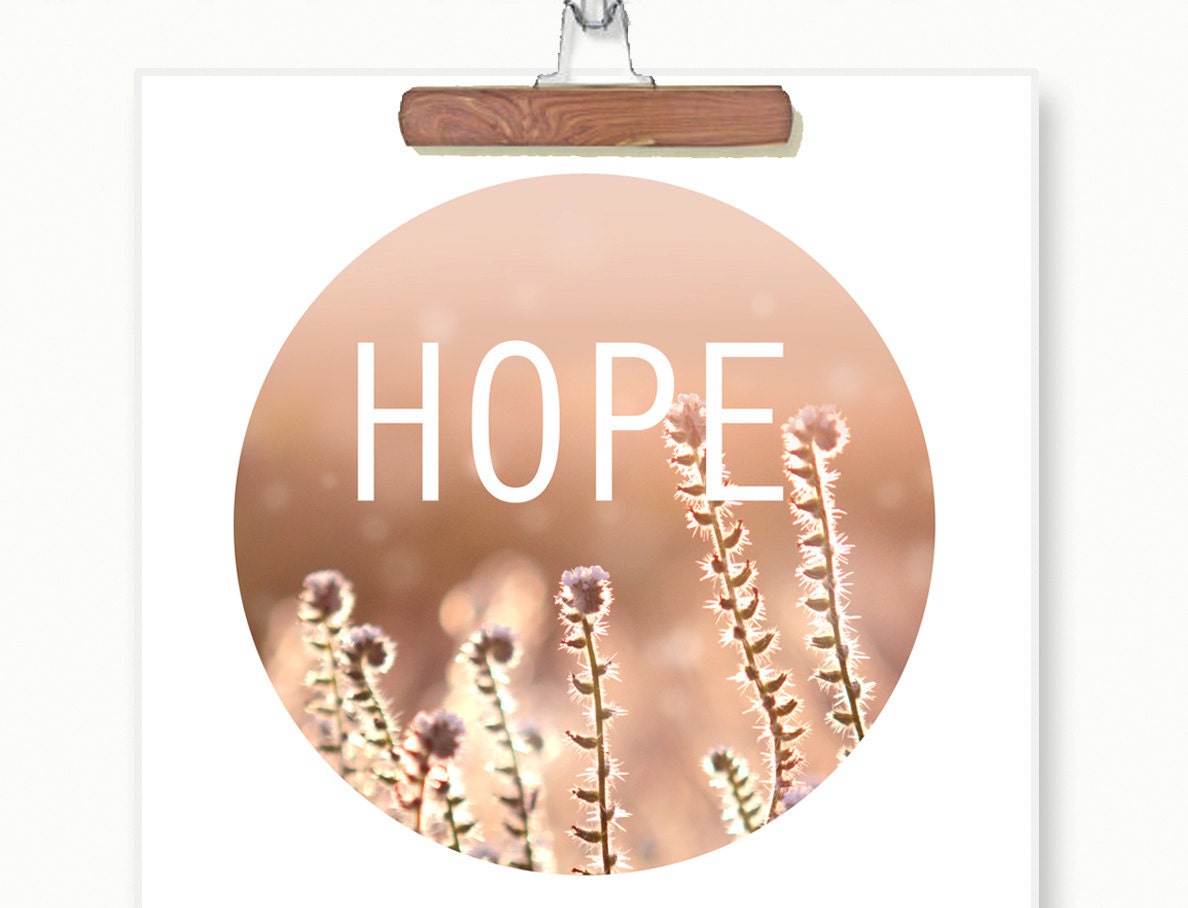 SALE Typography Hope inspirational graphic / Circle botanical / pink rose blush / hope for breast cancer cure