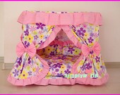 Code DB-04 Gorgeous Luxury Princess Pet Dog Cat Puppy Bed House  Purple Flowery Print  Pink  Sz Small 19.6''x11.8''x19.6'' Made to Order