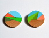 Wooden Brooch Wearable Art set of Two Hand Painted Modern Design