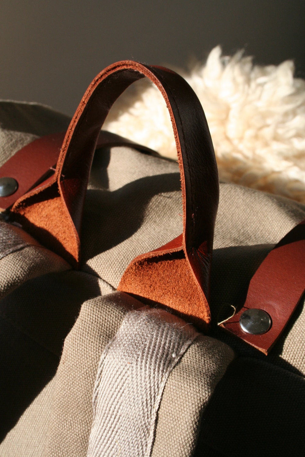 The Atlas Backpack - Sand Colored Canvas with Leather Straps and Metal Buckles
