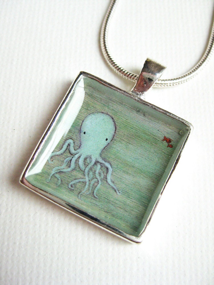 Octopus Pendant - silver art necklace