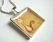Cat Pendant - kitty painting silver plated art necklace