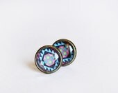 aztec stud earrings - tribal geometric jewelry  - blue