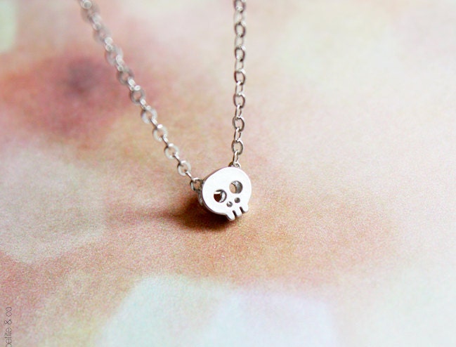 tiny skull necklace - dainty minimalist jewelry - delicate silver chain