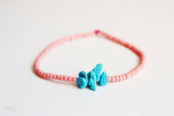 coral reef - turquoise and coral beaded friendship bracelet - summer jewelry