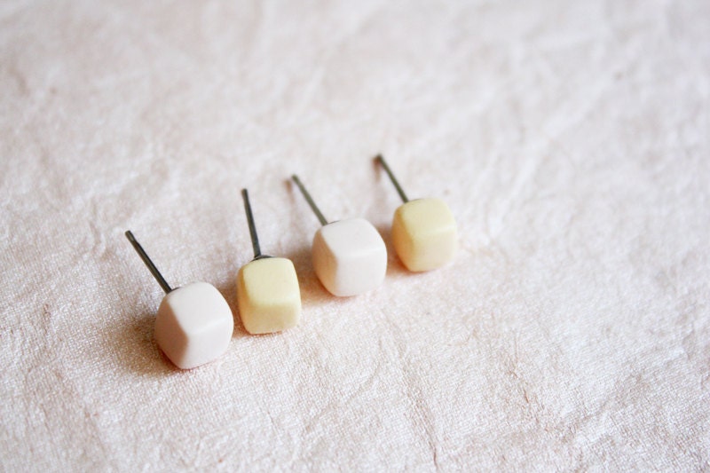tiny cube studs - minimalist geometric earring pair