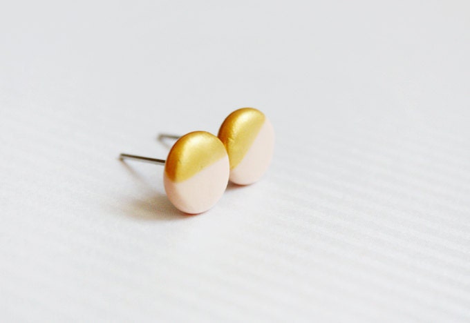 gold dipped nude peach discs - geometric studs