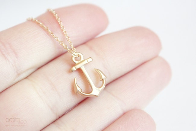 dainty gold anchor necklace - nautical jewelry / gift for her under 20 usd