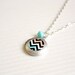 chevron necklace - mint and coral dainty locket - silver tone