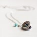 chevron necklace - mint and coral dainty locket - silver tone