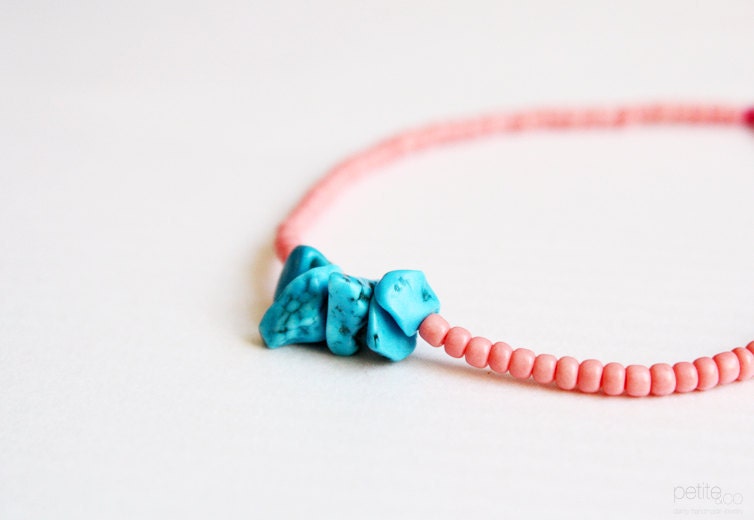 coral reef - turquoise and coral beaded friendship bracelet - summer jewelry