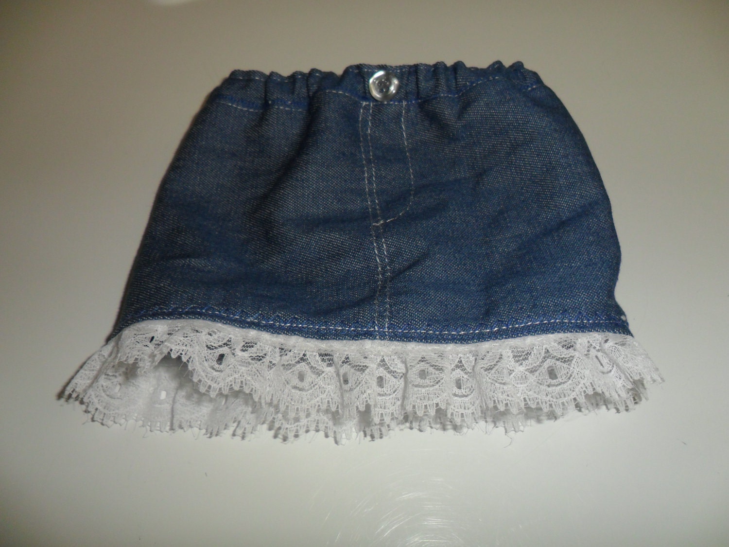 American Girl Doll Clothes - Denim mini-skirt with eyelet trim for 18 inch doll