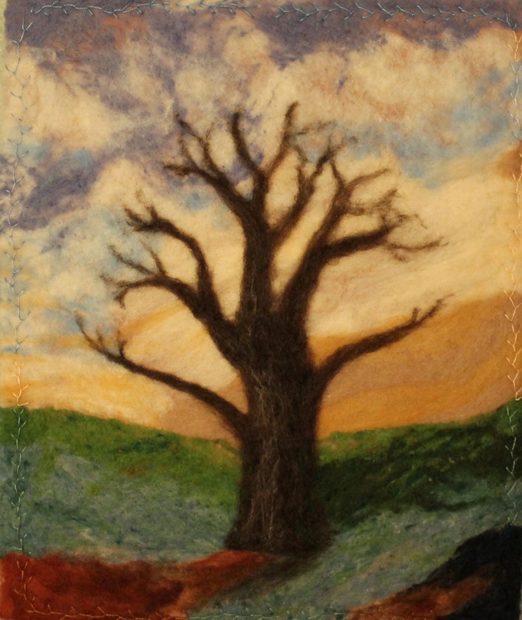 Needlefelt Landscape Painting 'Asking Tree"